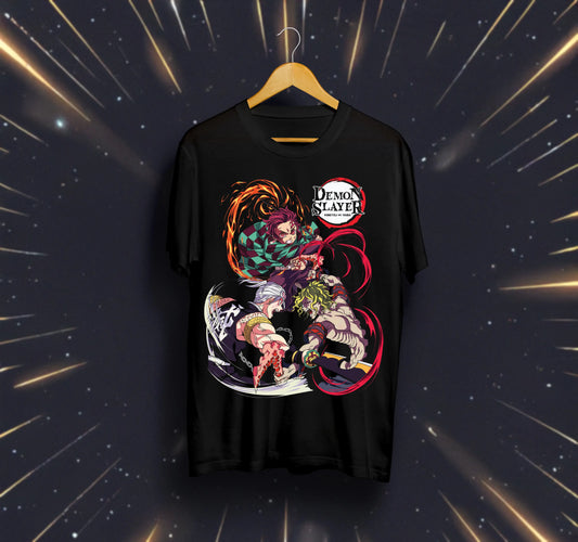 Унисекс тениска – Demon Slayer (Танжиро и Тенген срещу Руй)