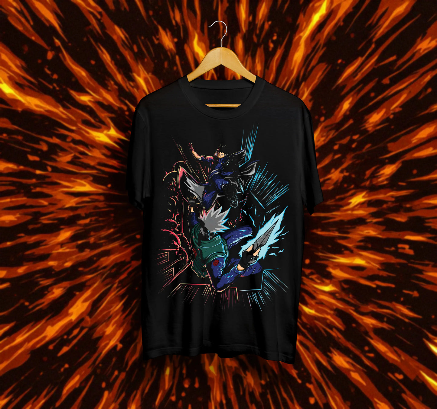 Унисекс тениска – Naruto (Какаши срещу Обито – Съдбата на приятелството и войната)