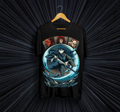 Унисекс тениска – Demon Slayer (Tokito Muichiro vs Gyutaro, Daki и Nakime)
